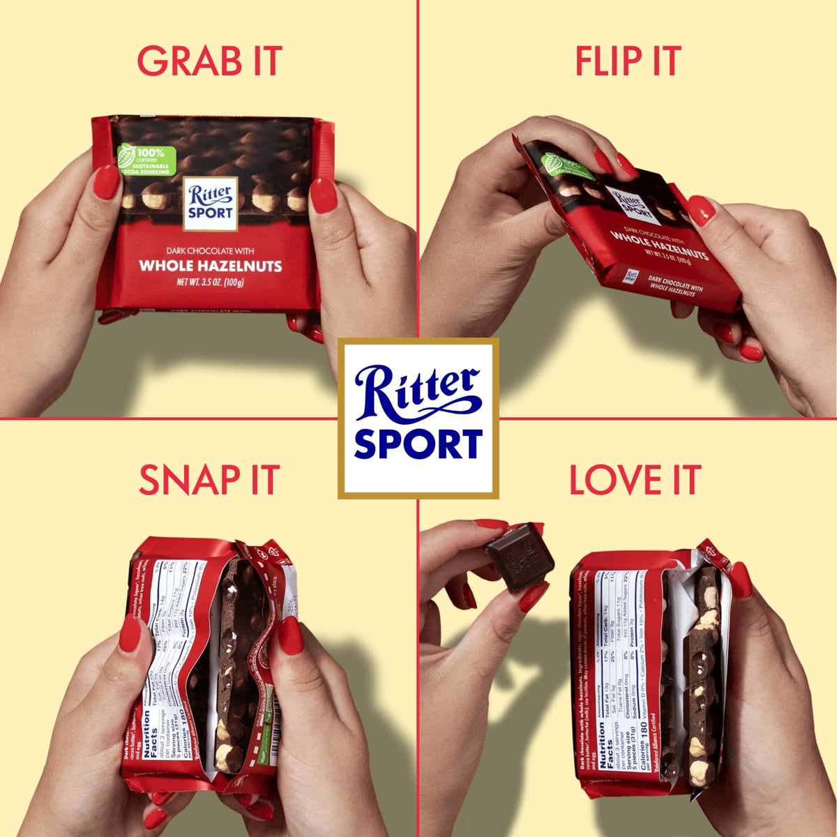 Ritter Sport Dark Chocolate Candy Bar with Crunchy Whole Hazelnuts – Authentic German Chocolate, Wrapped, 3.5 oz
