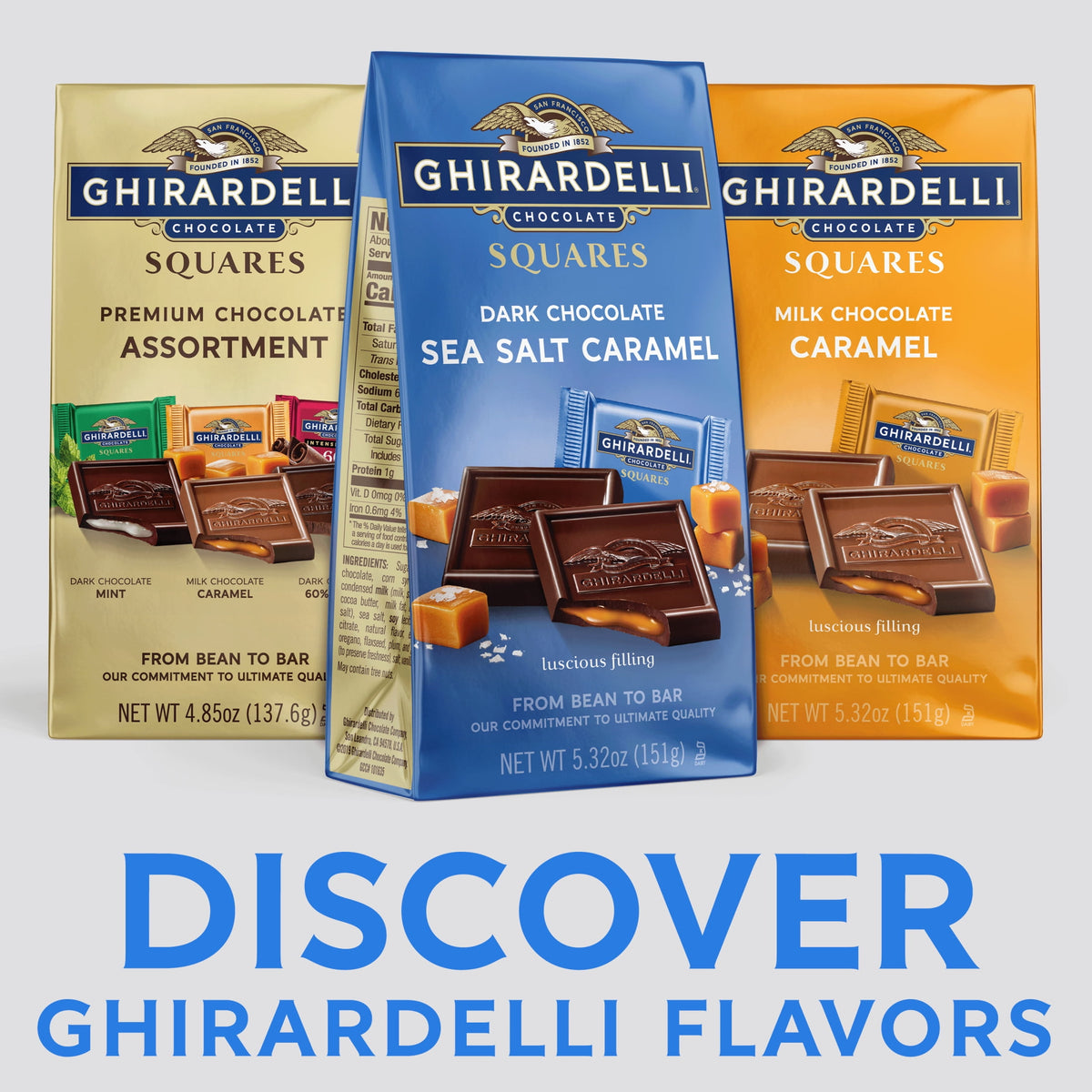 GHIRARDELLI Dark Chocolate Candy SQUARES with Sea Salt Caramel Filling, 5.32 oz Bag