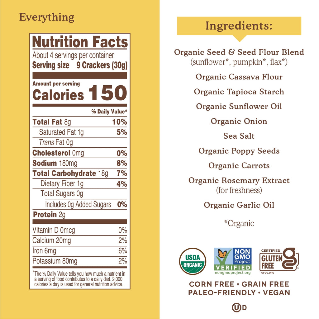 Simple Mills Organic Seed Flour Crackers, Everything Seasoning, Gluten-Free, 4.25 oz