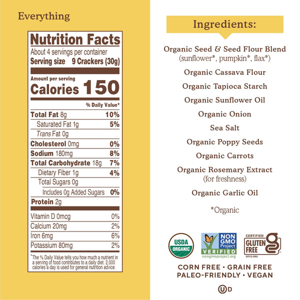 Simple Mills Organic Seed Flour Crackers, Everything Seasoning, Gluten-Free, 4.25 oz