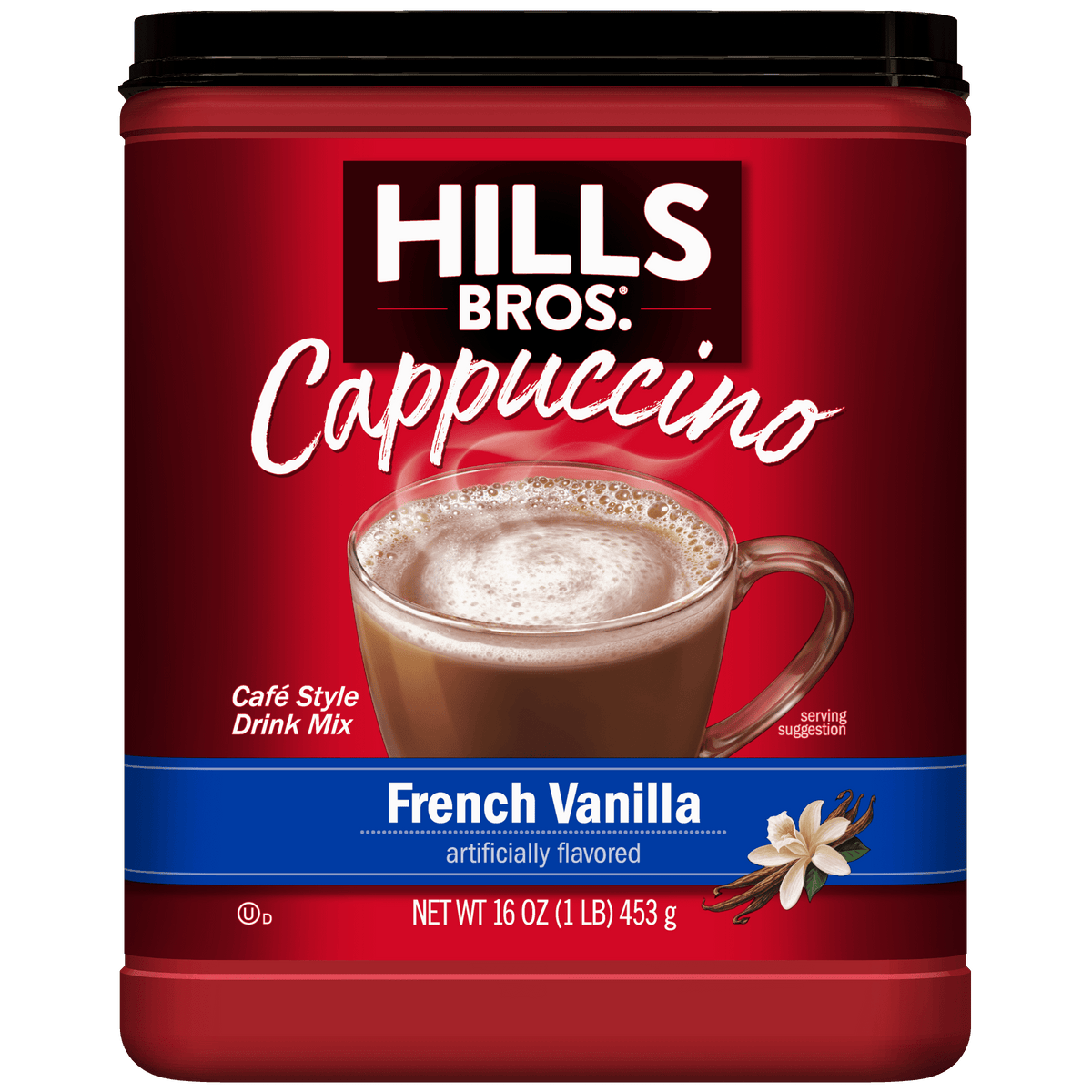 Hills Bros. French Vanilla Cappuccino Instant Coffee Mix, 16 Ounce Canister