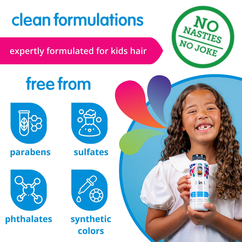 SoCozy Kids 3 in 1 Shampoo + Conditioner + Body Wash, Hair and Body Cleanser, 10.5 Fl oz