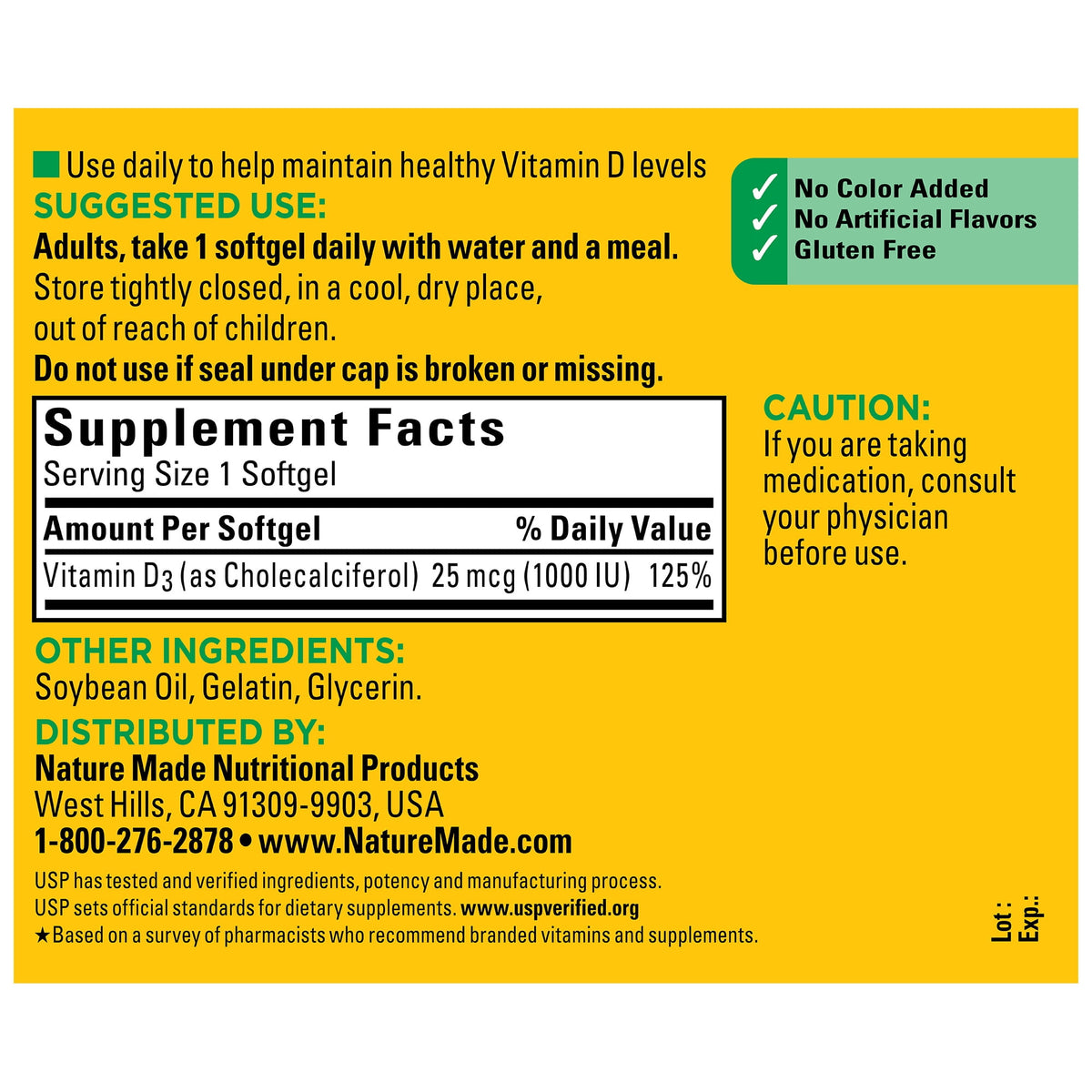Nature Made Vitamin D3 1000 IU (25 mcg) Softgels, Vitamin D Dietary Supplement, 500 Count
