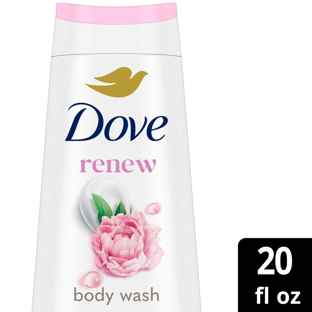 Dove Body Wash for 24hr Lotion-Soft Skin Renew Peony & Rose Oil Moisturizing Skin Cleanser with No Sulfates No Parabens, 20 fl oz