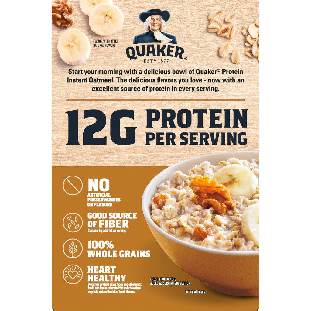 Quaker Protein Instant Oatmeal, Banana Nut, 12g Protein per Serving, Whole Grains, No Artificial Flavors, 2.15 oz Packets, (6 Pack)​