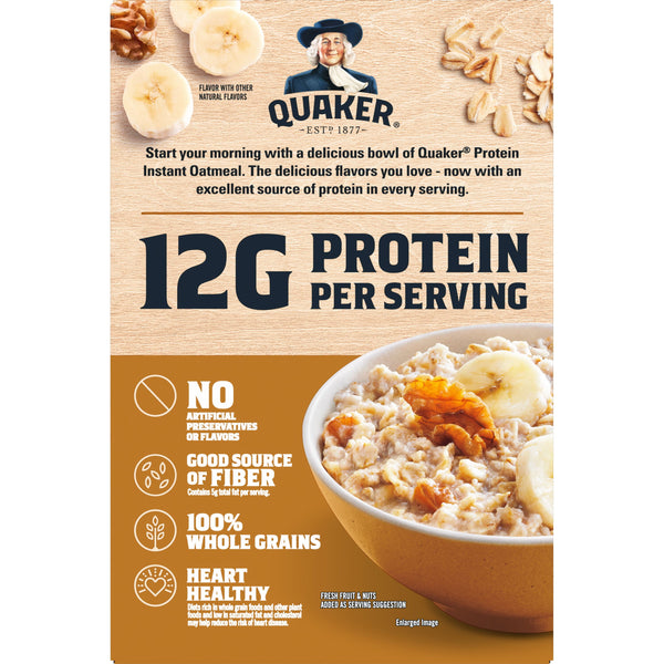 Quaker Protein Instant Oatmeal, Banana Nut, 12g Protein per Serving, Whole Grains, No Artificial Flavors, 2.15 oz Packets, (6 Pack)​