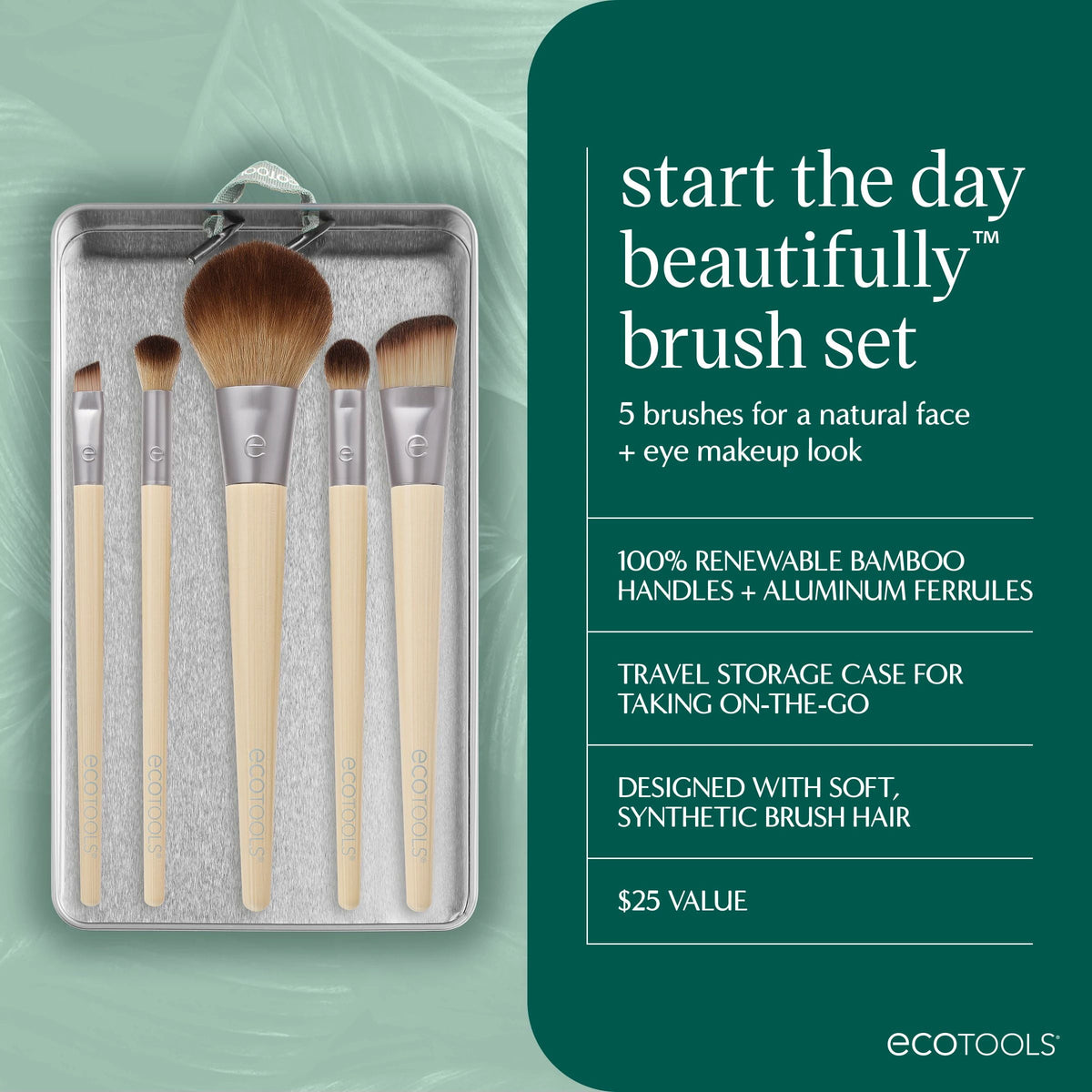 EcoTools Start the Day Beautifully Makeup Brush Kit with Storage Tray, 6 Piece Set