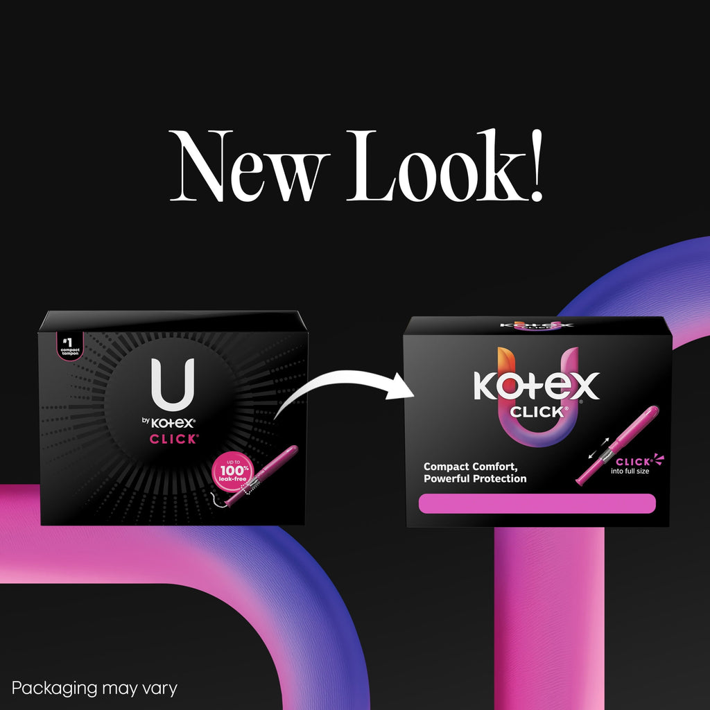 U by Kotex Click Compact Tampons, Regular, Unscented, 32 Count