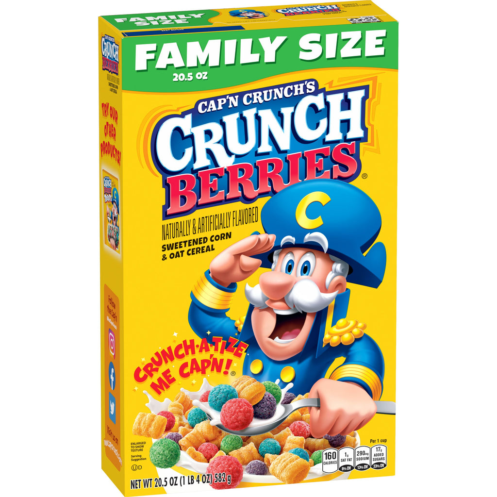 Cap'n Crunch Sweetened Corn & Oat Cereal Crunchy Berries Naturally & Artificially Flavored, 20.5 oz box