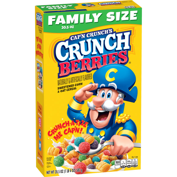 Cap'n Crunch Sweetened Corn & Oat Cereal Crunchy Berries Naturally & Artificially Flavored, 20.5 oz box