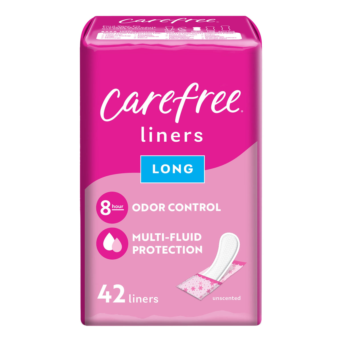 Carefree Panty Liners, Long, Unscented, 42 Count