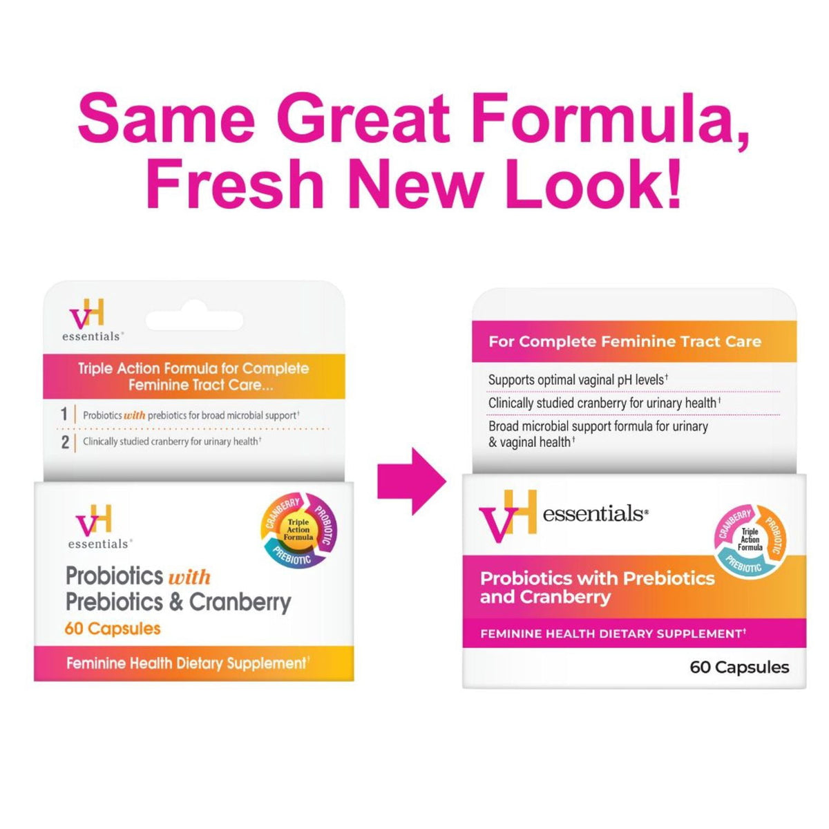 vH Essentials Probiotics with Prebiotics and Cranberry Feminine Health Supplement - 60 Capsules