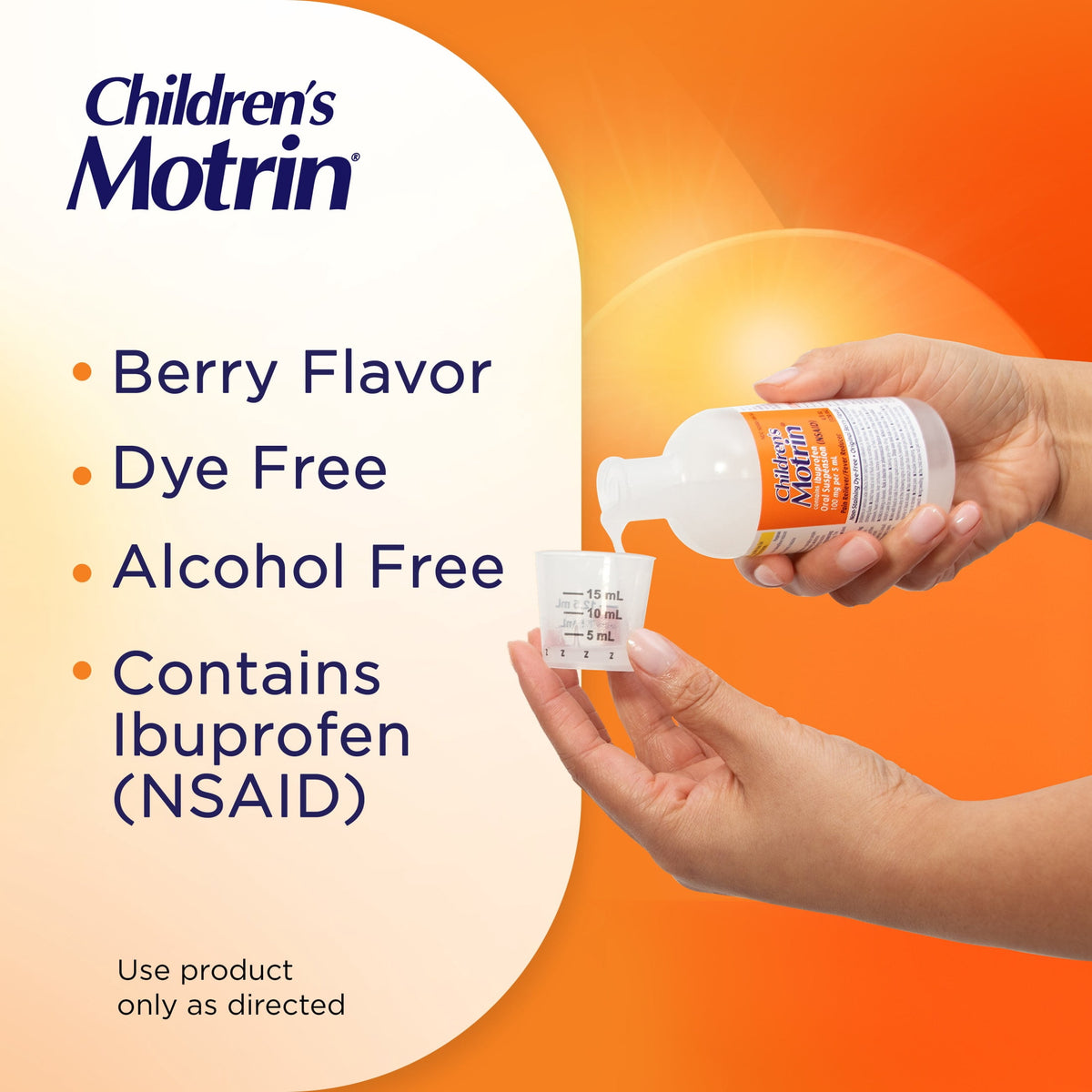 Children’s Motrin Dye-Free, Oral Suspension Liquid, Ibuprofen, Pain Reliever, Berry Flavor 4 Fl oz