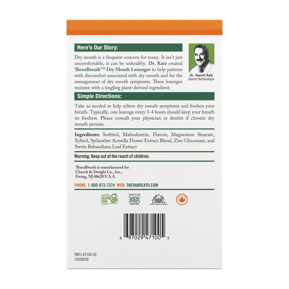 TheraBreath Dry Mouth Mandarin Mint Lozenges, 100 count, 165 g