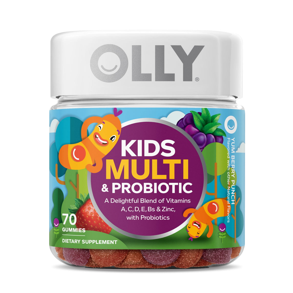 OLLY Kids Multivitamin + Probiotic Gummy, Daily Digestive Supplement, Zinc, Berry Flavor, 70 Count