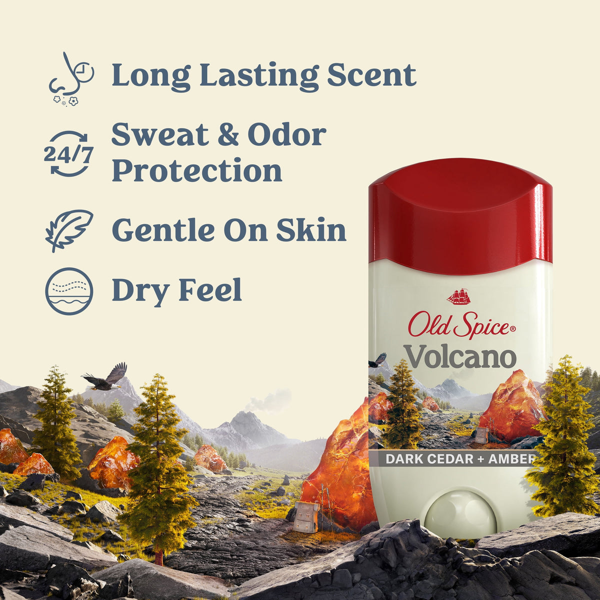 Old Spice Antiperspirant Deodorant for Men, Invisible Solid Stick, Volcano with Charcoal, 2.6 oz