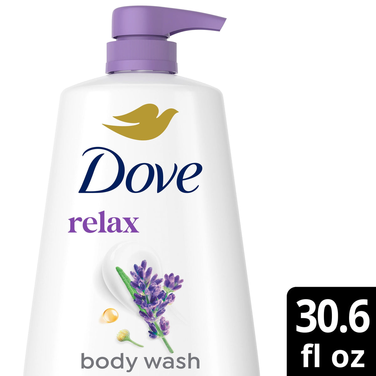 Dove Body Wash With Pump For 24hr Lotion-Soft Skin Relax Lavender Oil & Chamomile Moisturizing Skin Cleanser With No Sulfates No Parabens ,30.6 fl oz