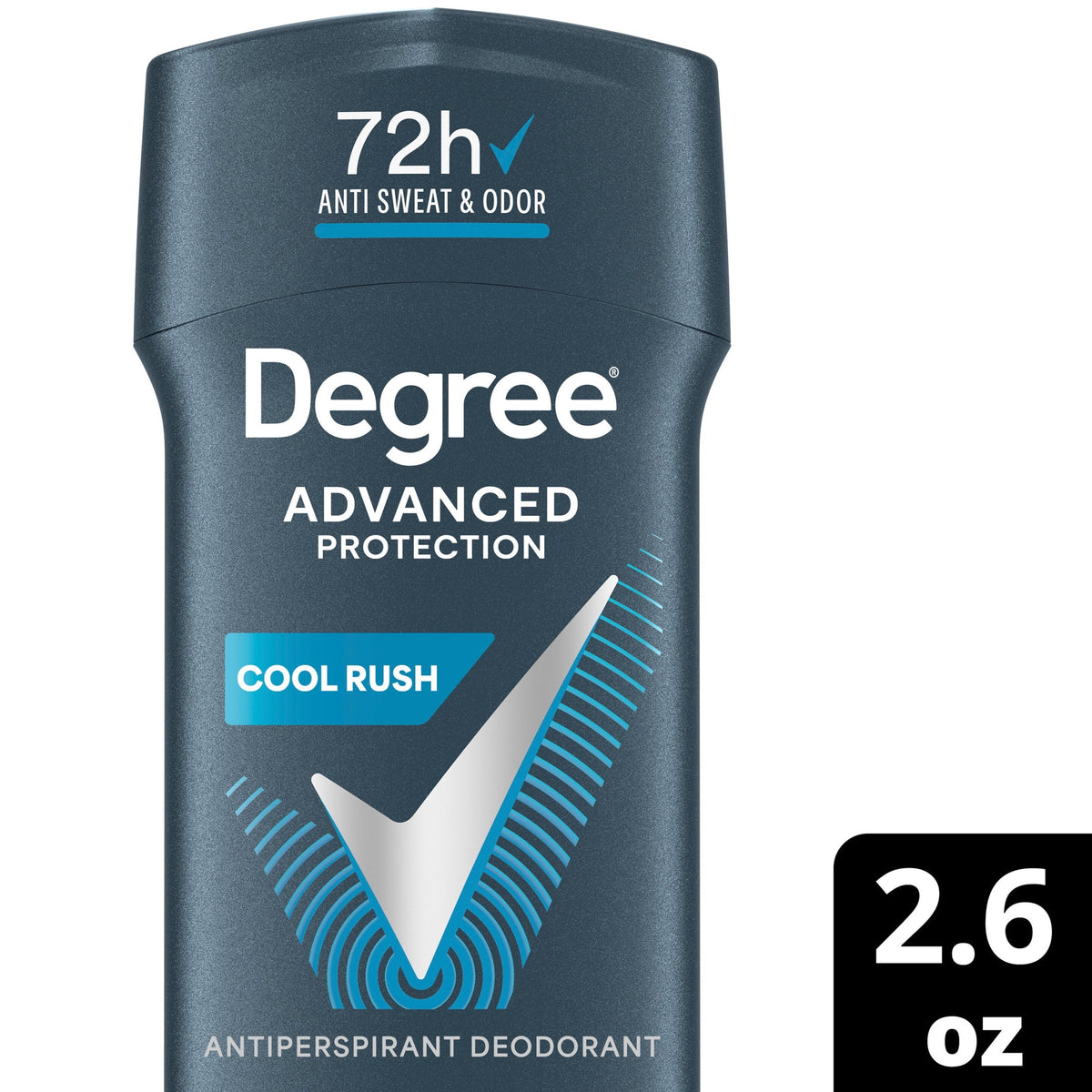 Degree Men Antiperspirant Deodorant 72-Hour Sweat And Odor Protection Cool Rush Antiperspirant For Men With Body Heat Activated Technology, 2.6 oz