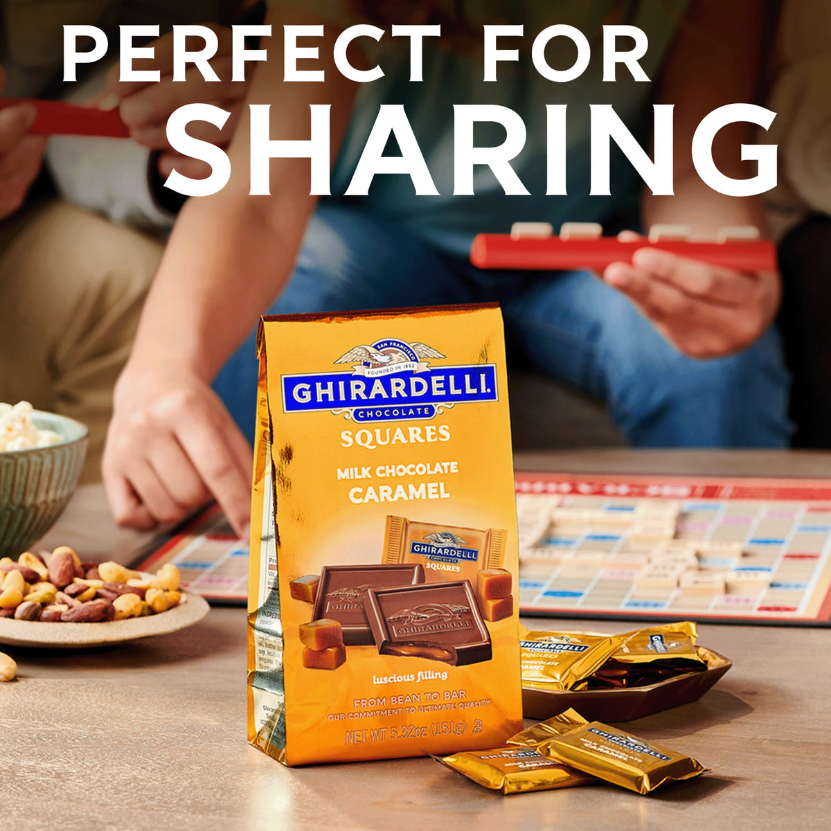 GHIRARDELLI Milk Chocolate Candy SQUARES with Caramel Filling, 5.32 oz Bag