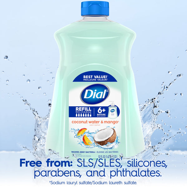 Dial Clean + Gentle Liquid Hand Soap Refill, Coconut Water & Mango Gentle Hand Soap, 52 oz