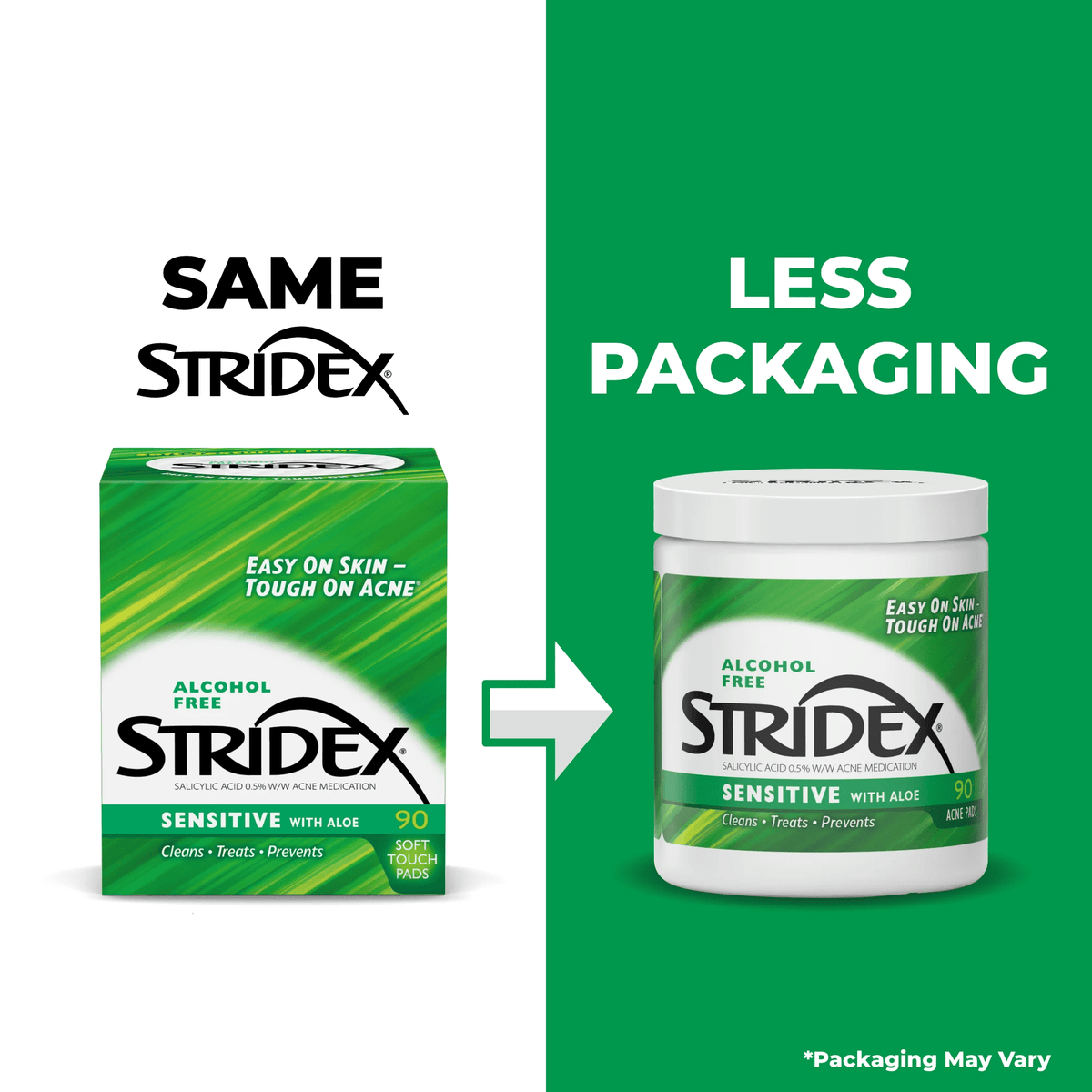 Stridex Medicated Acne Pads for Sensitive Skin, Alcohol-Free, 90 Count