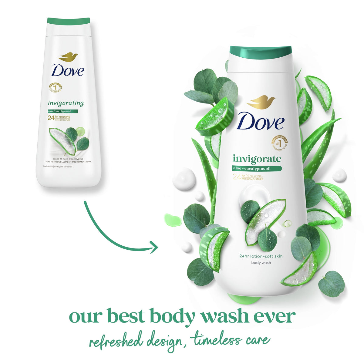 Dove Invigorating Liquid Body Wash Aloe & Eucalyptus Scent, 20 oz