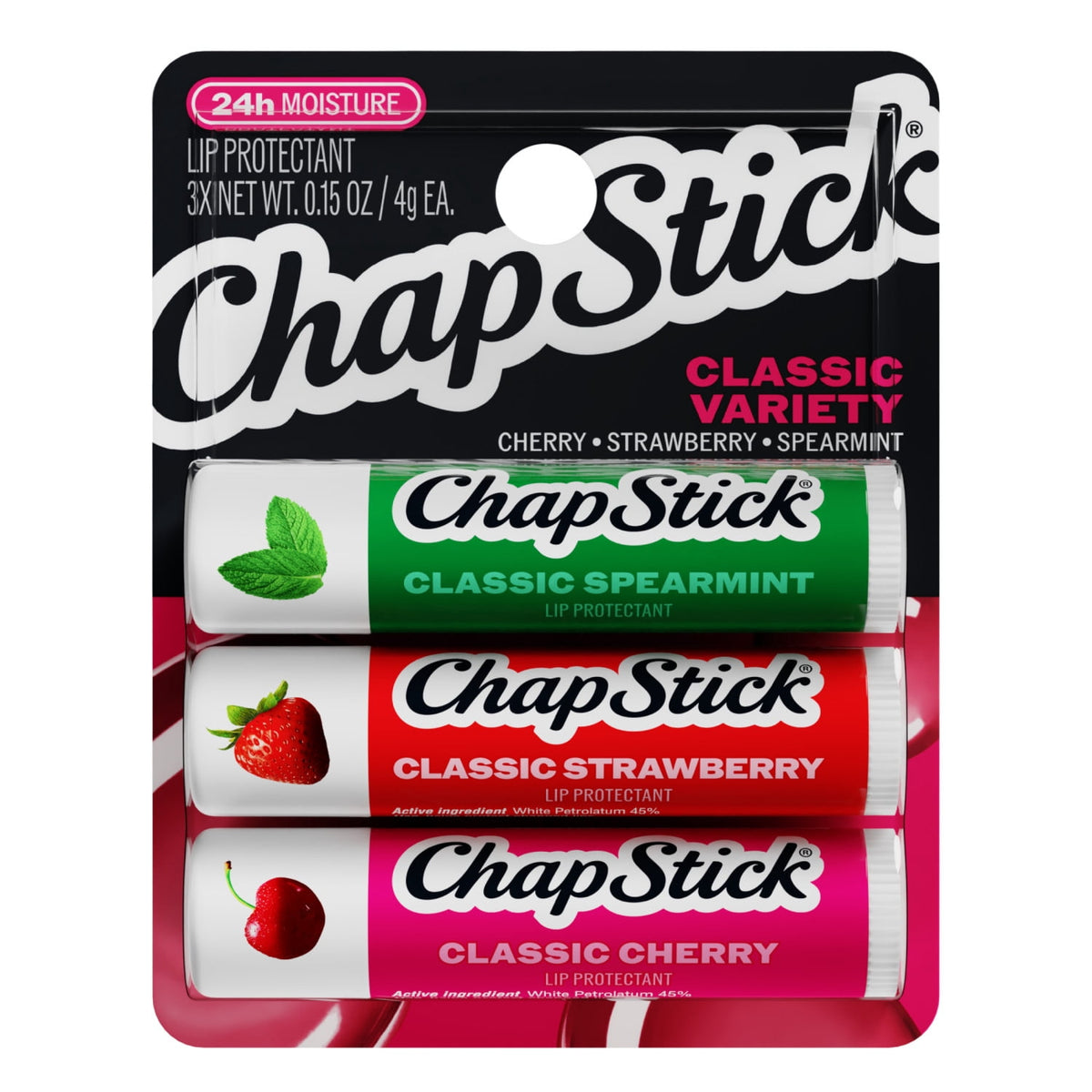 ChapStick Classic  Flavored Lip Protectant Variety Pack, Prevent Chapping, 24 Hour Moisturizing Lip Balm, Relieves Dryness, 3-Pack, 0.15 oz Each