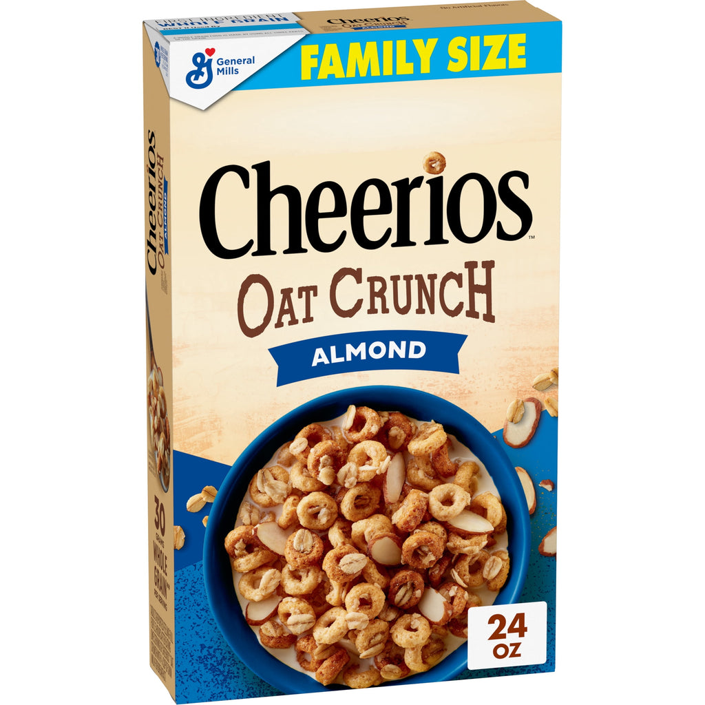 Cheerios Oat Crunch Almond Breakfast Cereal, Made with Whole Grain, Family Size, 24 oz