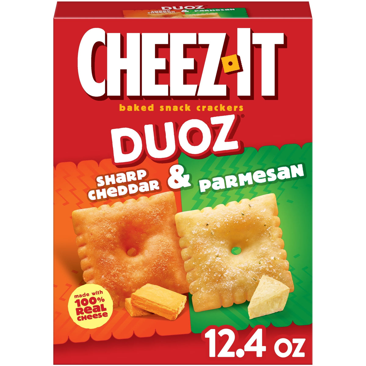 Cheez-It DUOZ Sharp Cheddar and Parmesan Baked Snack Crackers, Lunch Snacks, 12.4 oz