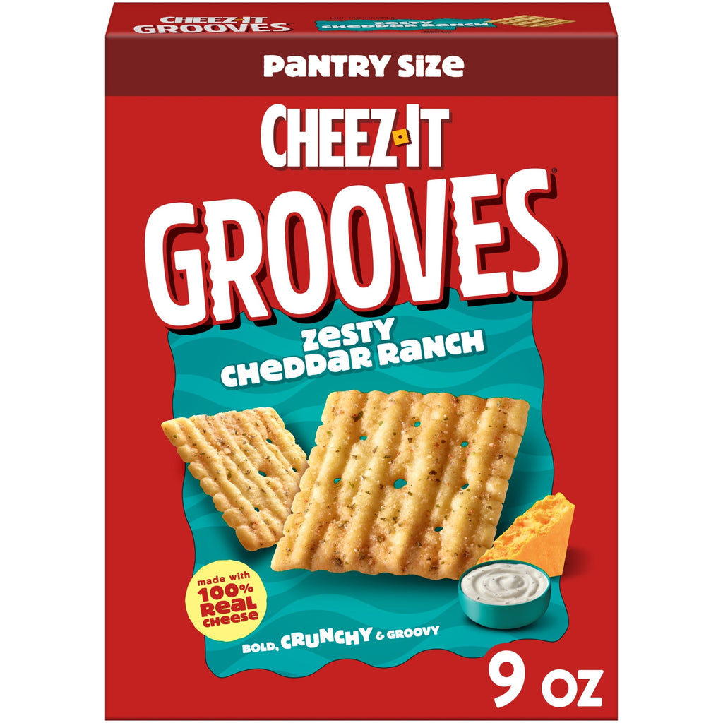 Cheez-It Grooves Zesty Cheddar Ranch Cheese Crackers, Crunchy Snack Crackers, 9 oz
