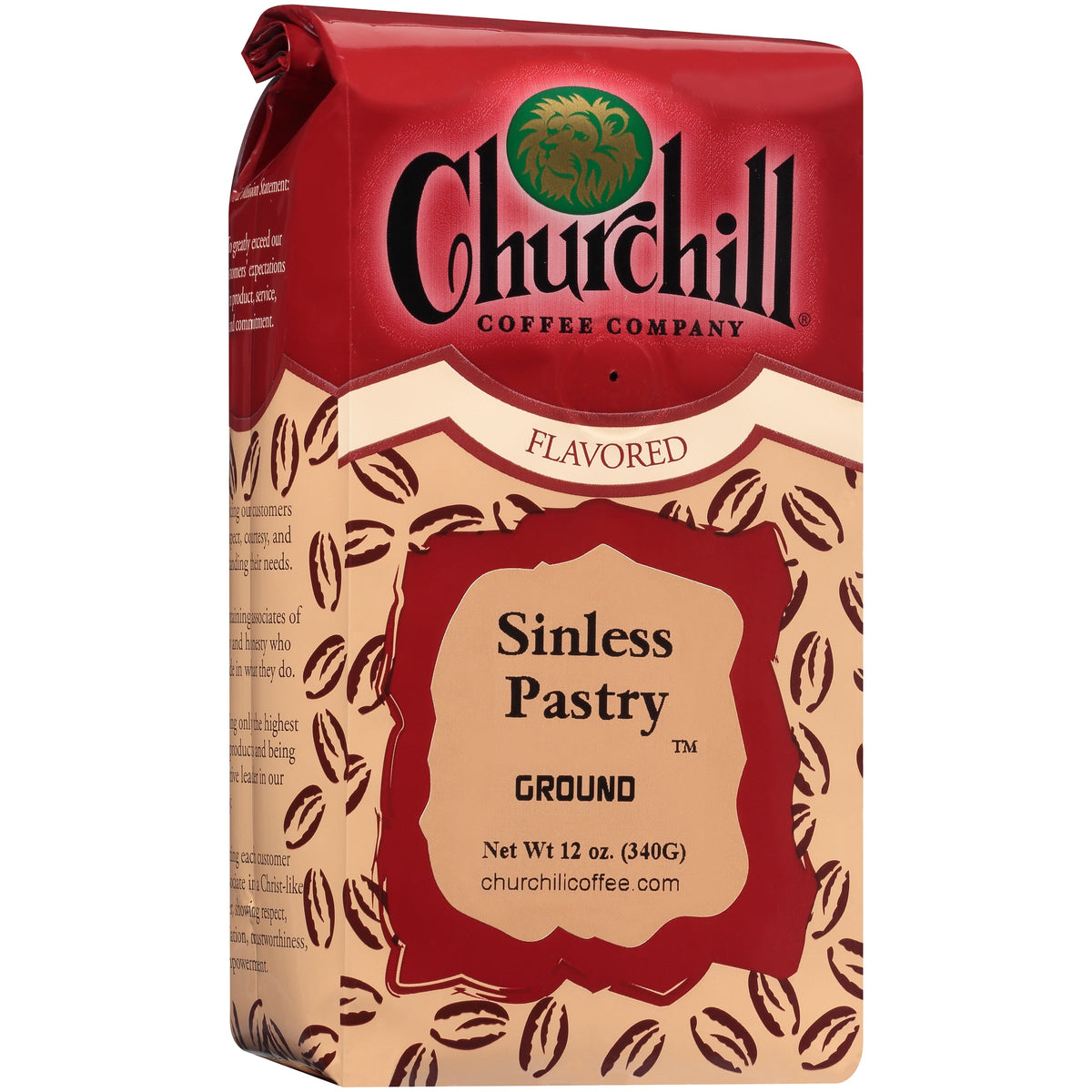 Churchill Coffee Company Sinless Pastry Flavored Medium-Roast Ground Coffee 12 oz. Stand up Bag