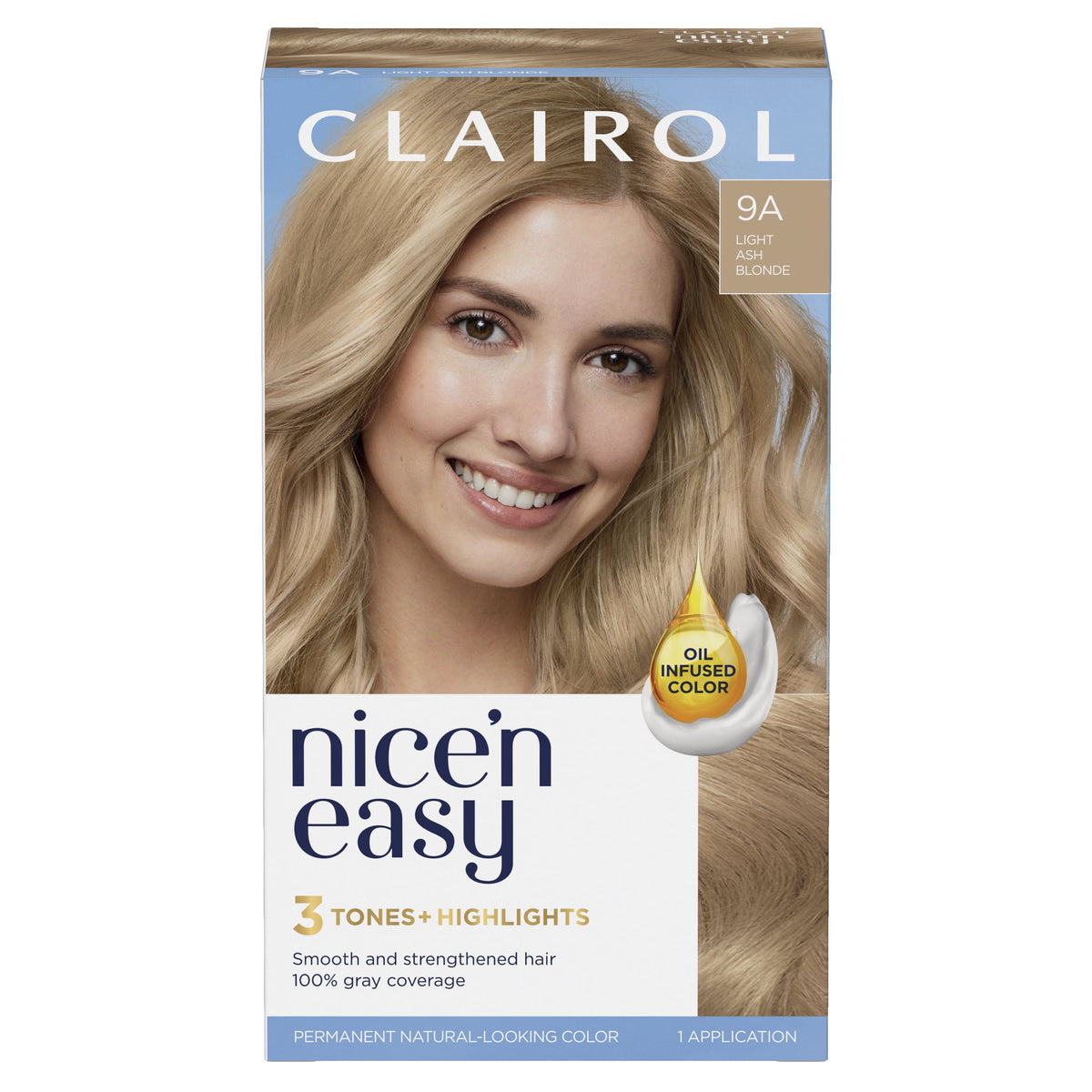 Clairol Nice'n Easy Permanent Hair Color Cream, 9A Light Ash Blonde, Hair Dye, 1 Application