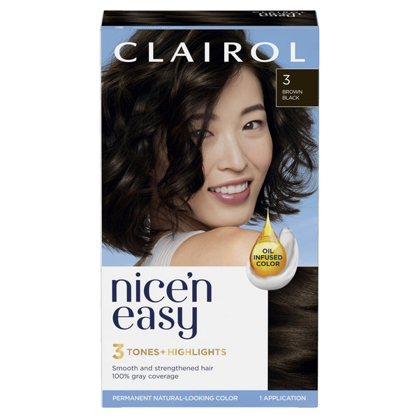 Clairol Nice'n Easy Permanent Hair Color Cream, 3 Brown Black, Hair Dye, 1 Application
