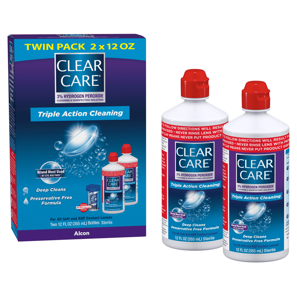CLEAR CARE Cleaning & Disinfecting Contact Lens Solution with Lens Case, 12 fl oz, 2 Pack
