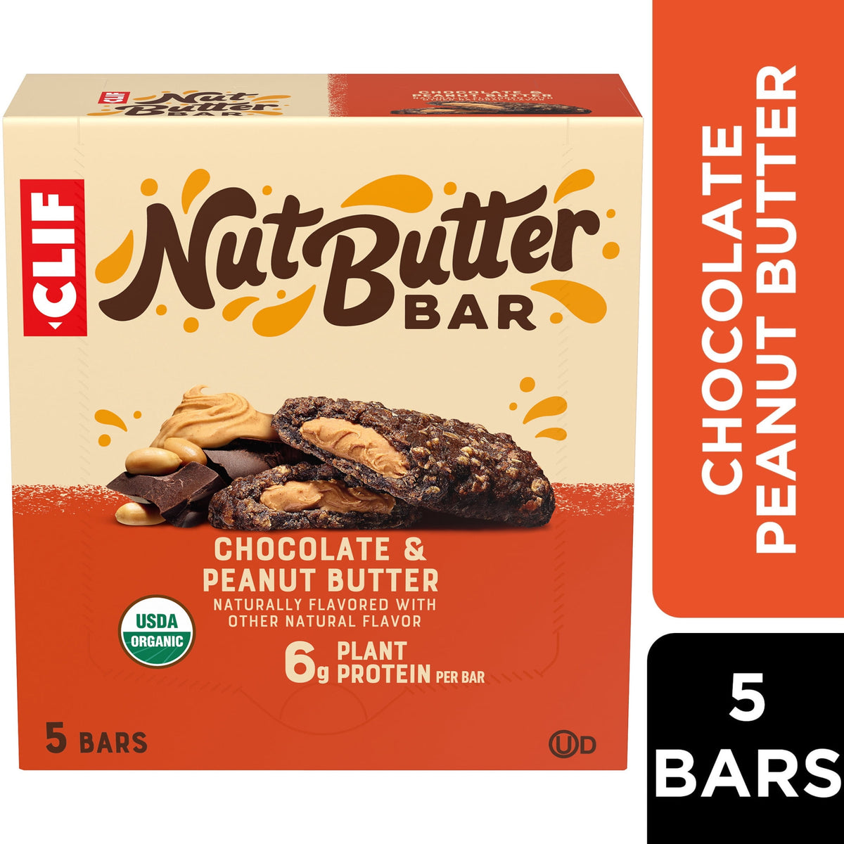 CLIF Nut Butter Bar Chocolate Peanut Butter Filled Energy Bars, Organic Snack Bars, 5ct