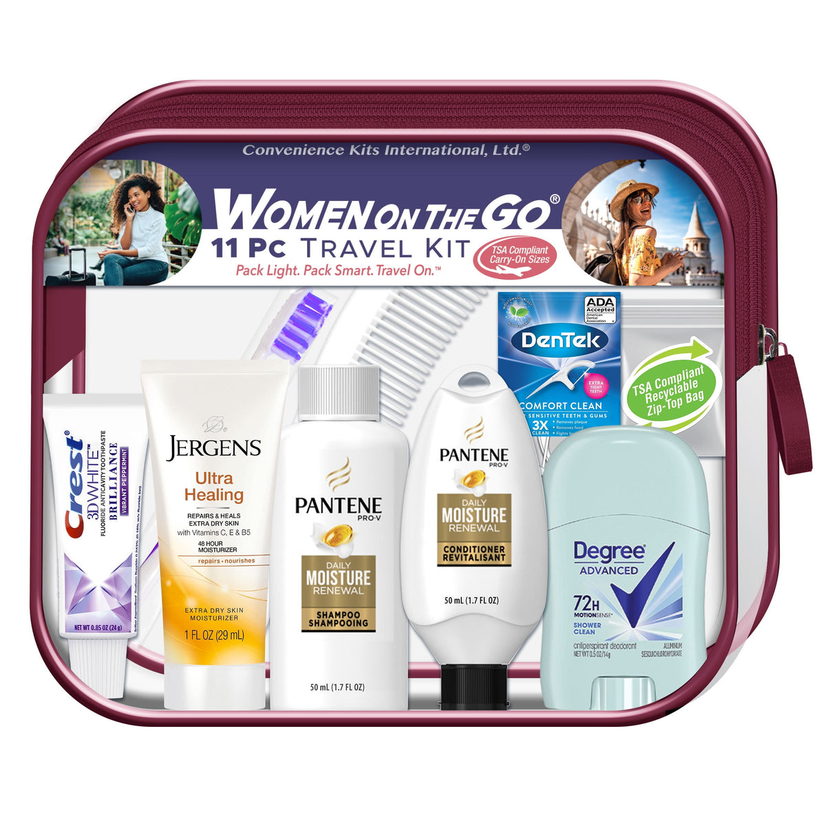 Convenience Kits International, Women's Deluxe 11 PC Travel Kit Featuring: Pantene Shampoo and Conditioner