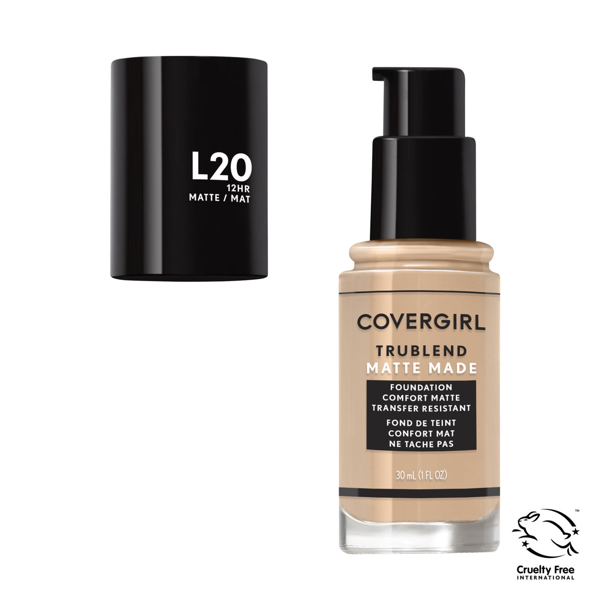 COVERGIRL TruBlend Matte Made Liquid Foundation, L20 Light Ivory, 1 fl oz, Moisturizing Foundation