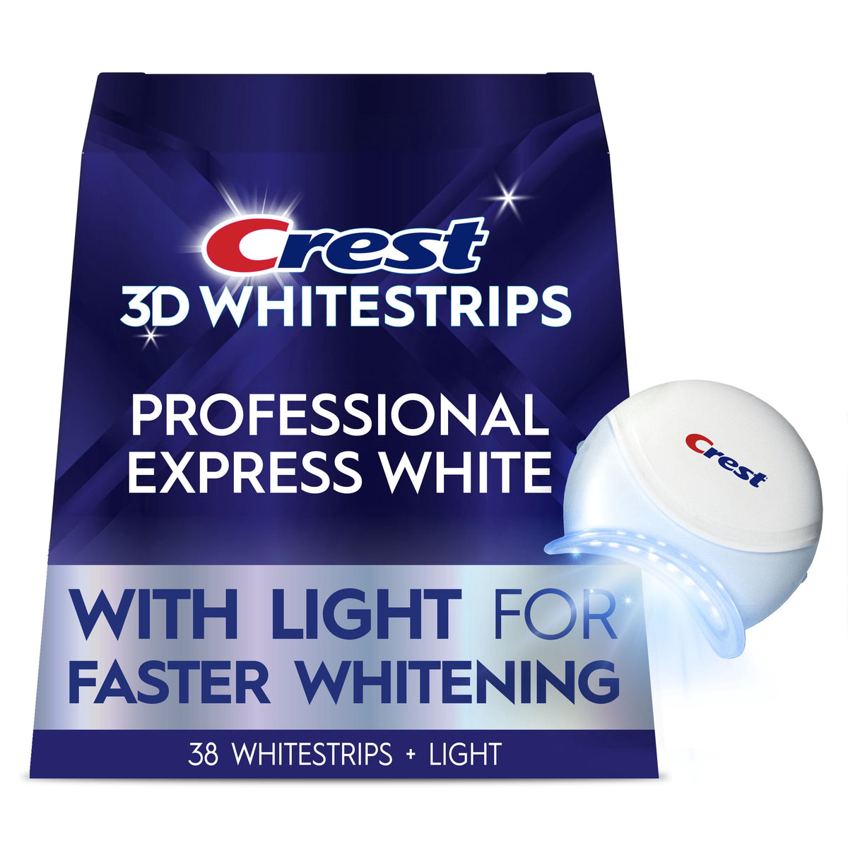Crest 3DWhitestrips at Home Teeth Whitening Kit, Professional Express + Whitening Light, 1 Light + 19 Treatments, 38 Strips