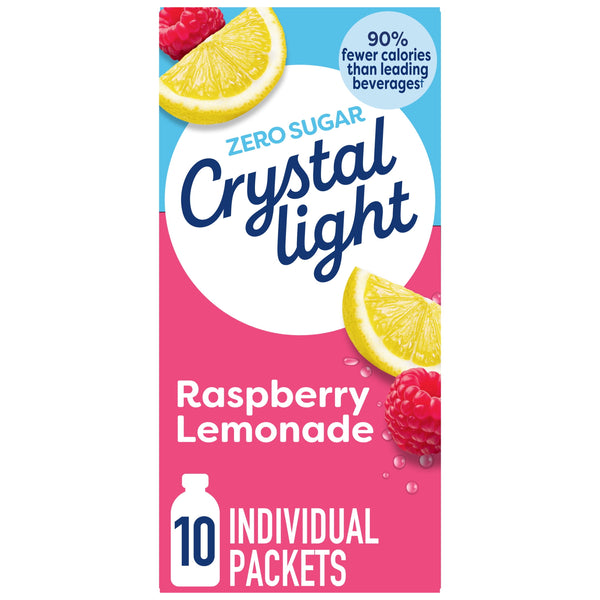 Crystal Light Drink Mix, 10 Packets, for Convenient On-the-Go Flavorful Hydration, Raspberry Lemonade artificial flavor, Zero Sugar, 0.8 oz