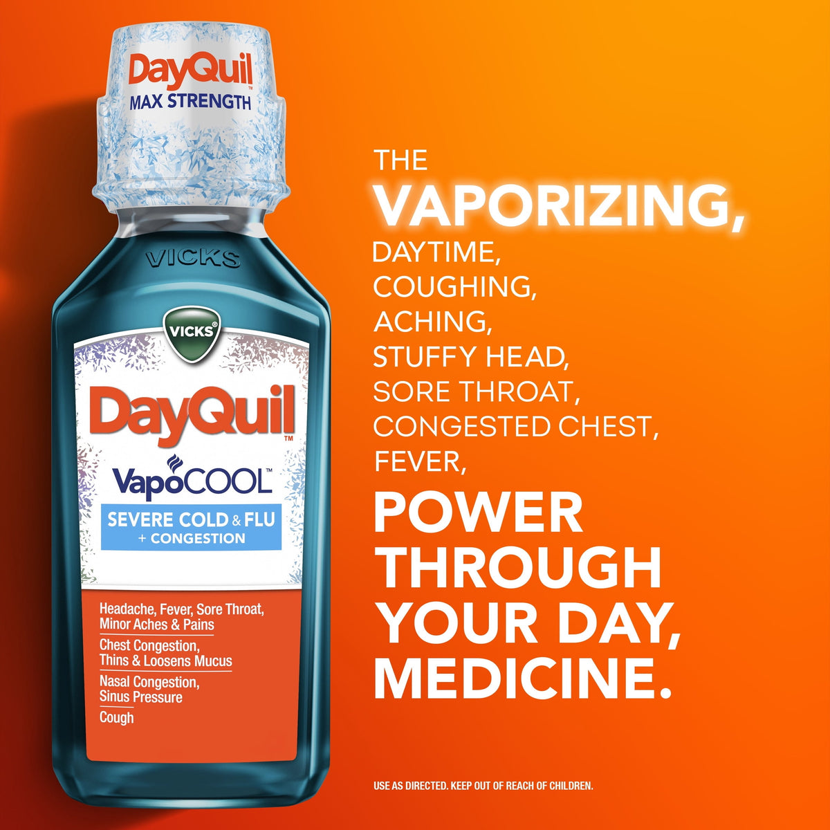 Vicks DayQuil VapoCOOL SEVERE Cold, Flu, and Congestion Medicine, Menthol, 12 fl oz