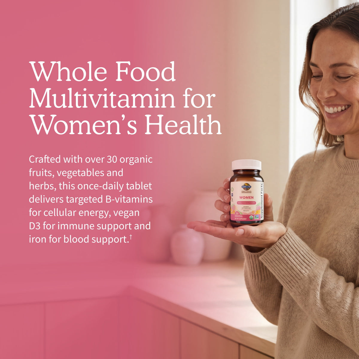 Garden of Life Organics Women's Multivitamin Supplement for Health, Energy, Hair Skin and Nails, Metabolism Support with Biotin, 30 Count