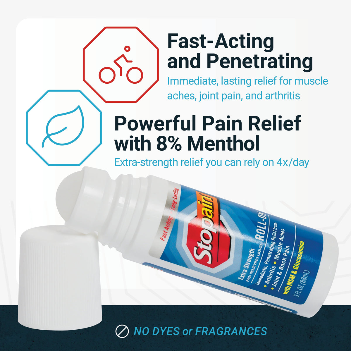 Stopain Extra Strength Roll-On for Muscle Aches, Joint Pain and Arthritis, 3 FL OZ