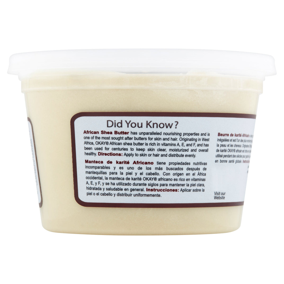 Okay Pure Naturals African Shea Butter Jar, Natural Body Moisturizer and Hair Conditioner, White, 13 oz