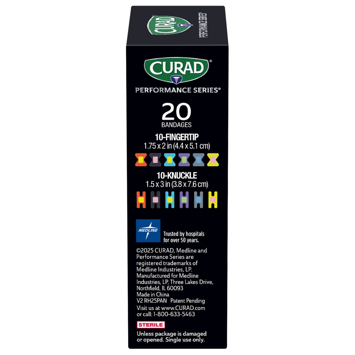 CURAD Performance Series Antibacterial Finger & Knuckle Bandages, Assorted, 20 Count