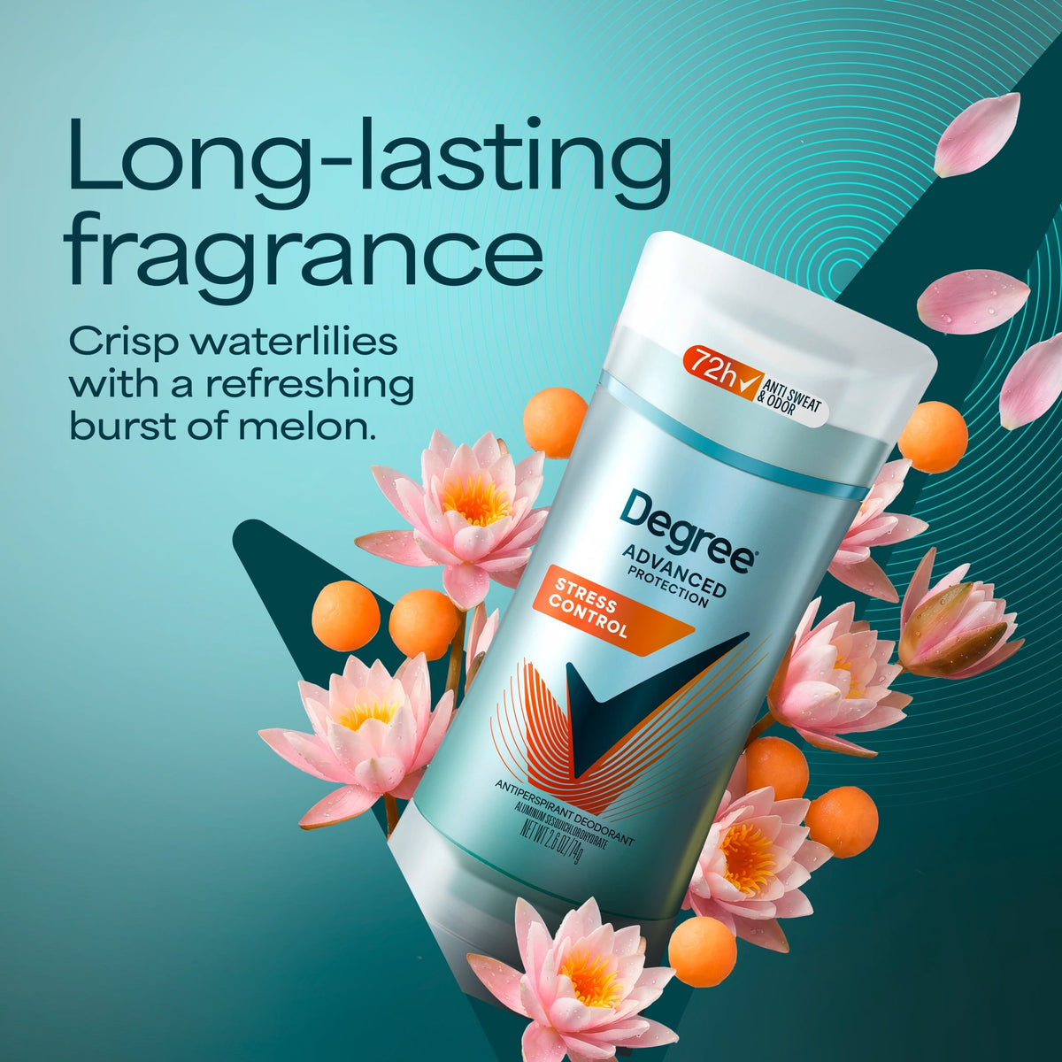 Degree Antiperspirant Deodorant 72-Hour Sweat & Odor Protection Stress Control Antiperspirant For Women With Body Heat Activated Technology, 2.6 oz