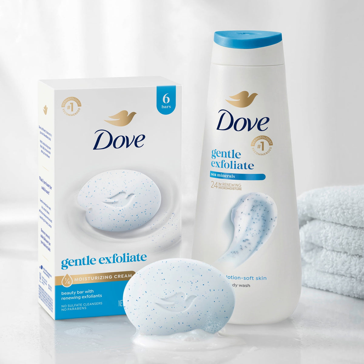 Dove Beauty Bar Soap For Soft, Smooth Skin, Gentle Exfoliating, Gently Renews Skin, 3.75 oz 12 Bars