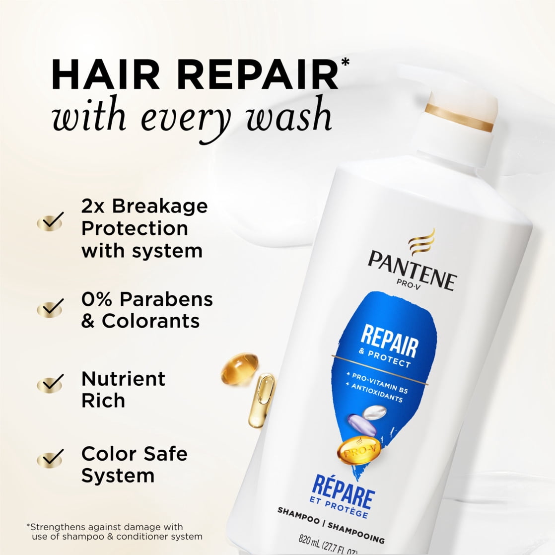 Pantene Pro-V Shampoo, Repair & Protect, 2x Breakage Protection, 27.7 fl oz