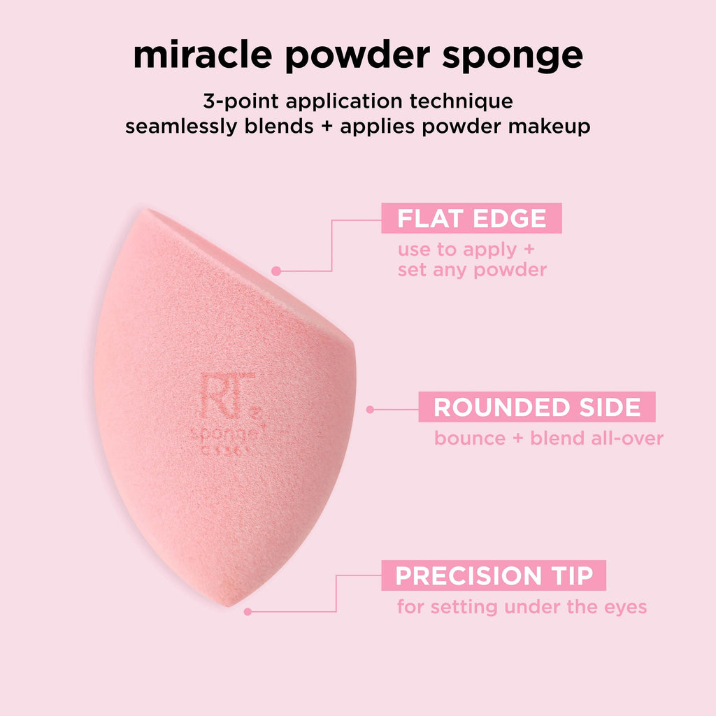 Real Techniques Miracle Powder Sponges, for Loose or Pressed Setting Powders, Pink, 2 Count