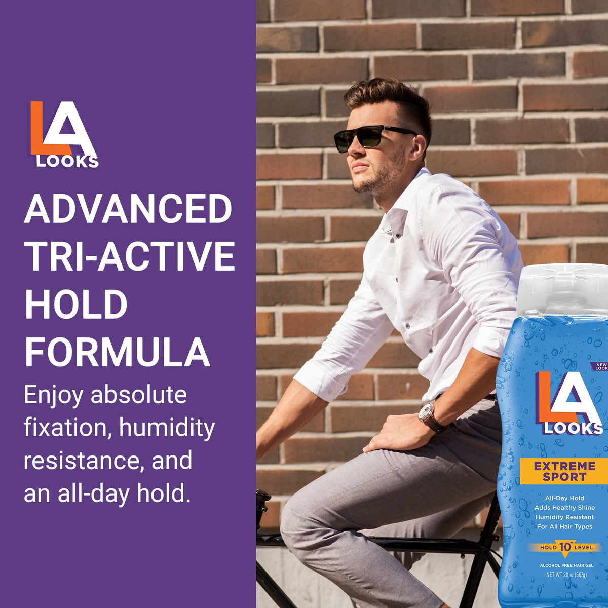 L.A. LOOKS Extreme Sport Tri-Active Hold Gel, for All Hair Types, Men, 20 oz
