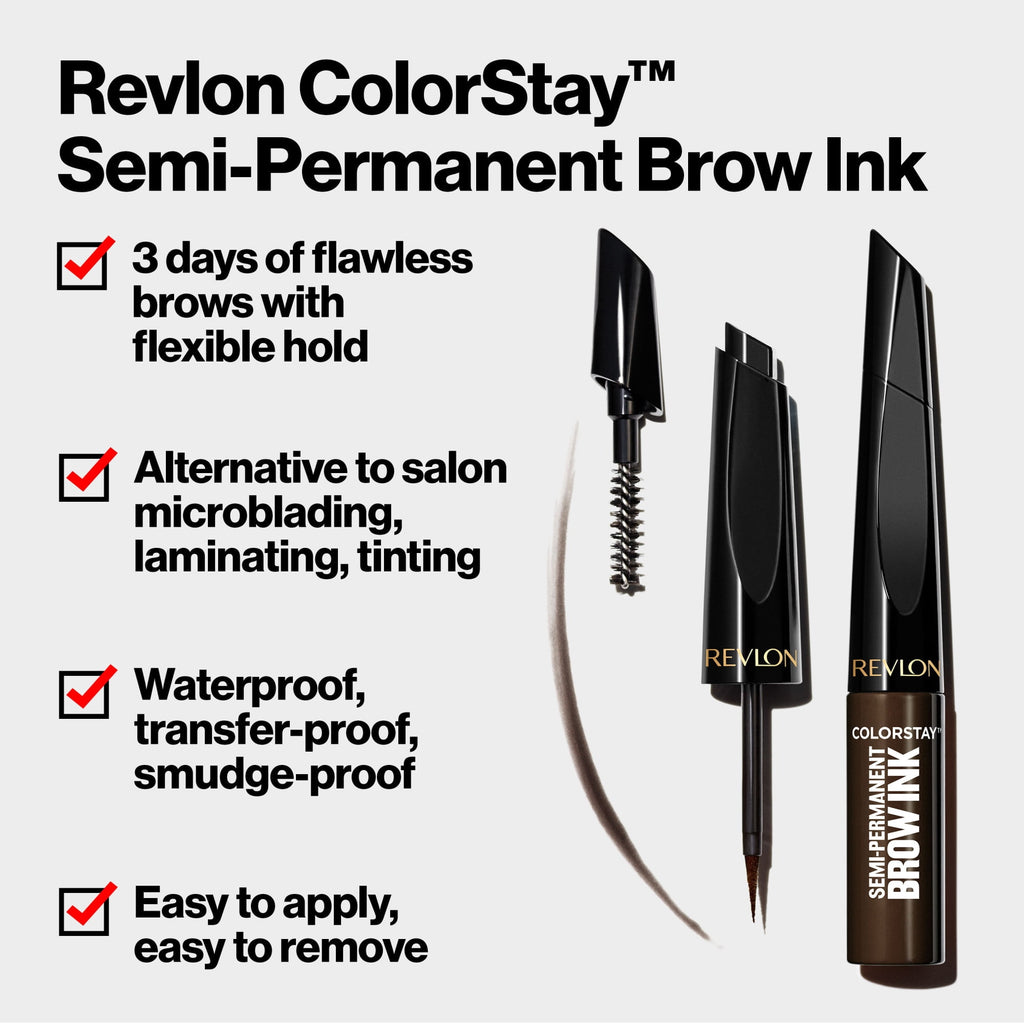 Revlon ColorStay Semi-Permanent Brow Ink Waterproof Eyebrow Enhancer Gel, 352 Soft Brown Ink, 0.09 fl oz.